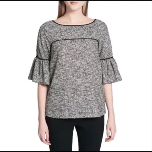 Calvin Klein Tops - Calvin Klein Tweed Bell Sleeve Boat Neck Blouse Size 1X